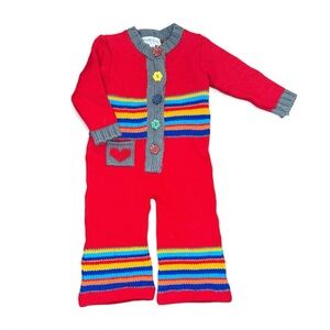 Saks Fifth Avenue Red and Gray Baby Knit Jumpsuit